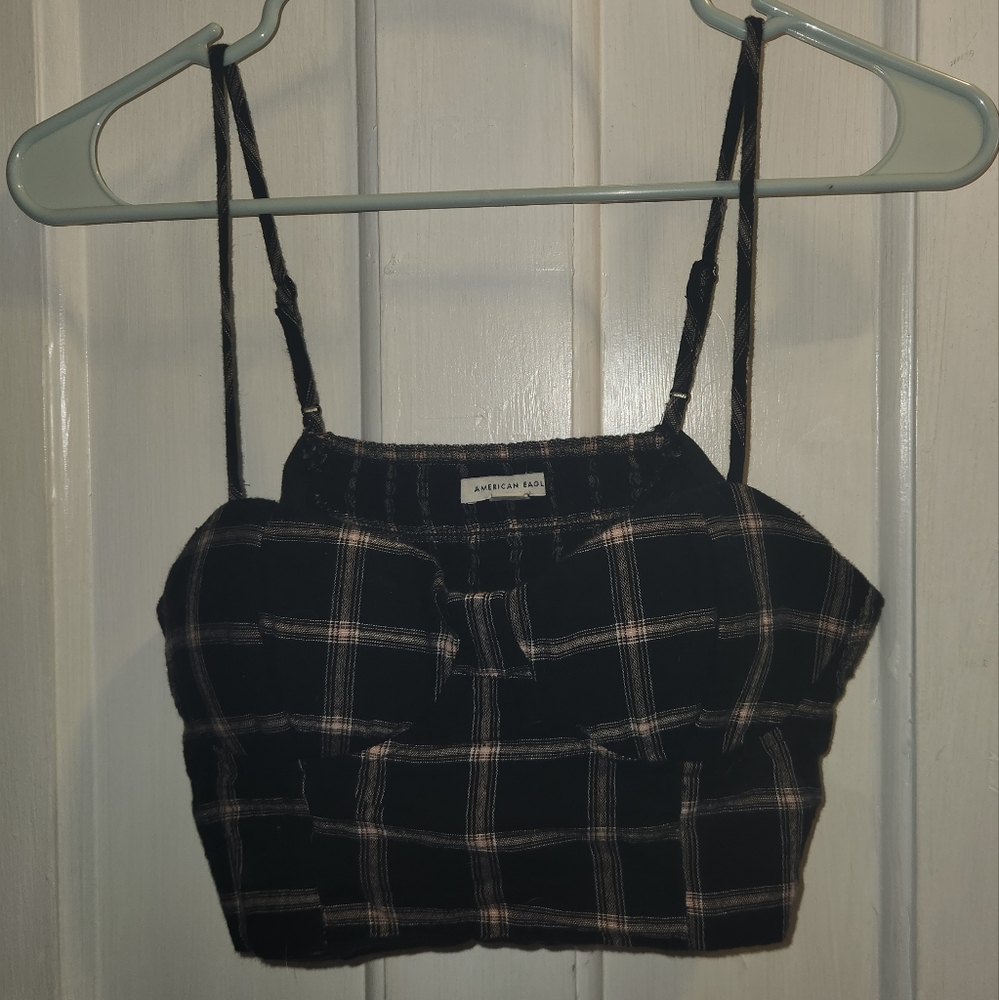 American Eagle Outfitters Black Plaid Crop Top